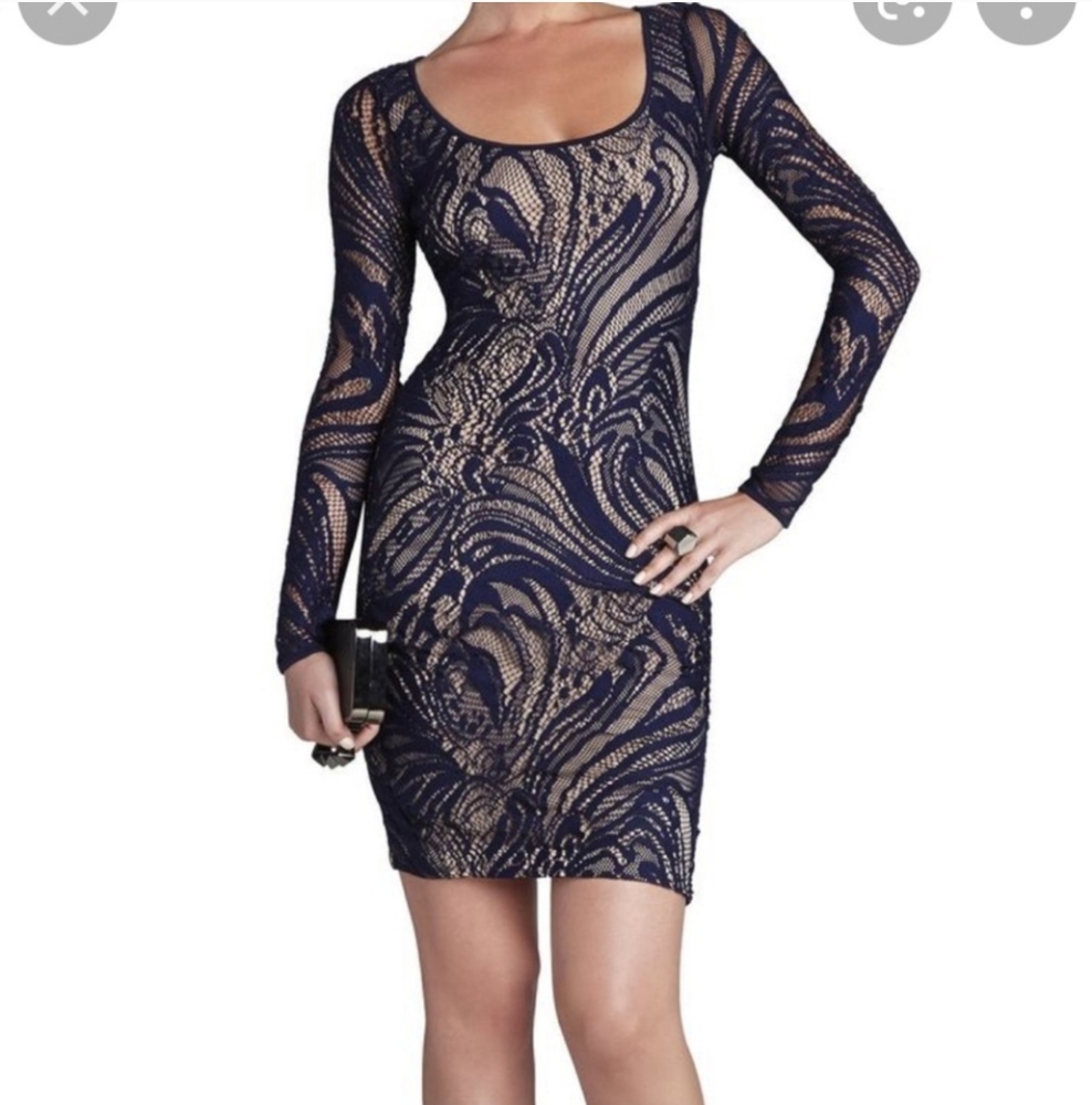 BCBG Maxazria Navy Blue Lace Stretch Dress- S